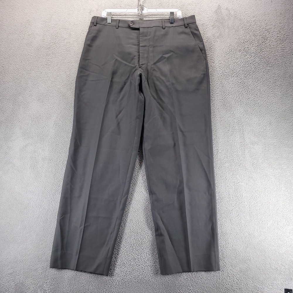 Armani Collezioni Pants Mens 36x32 Gray Wool Flat Front Dress Trousers Office
